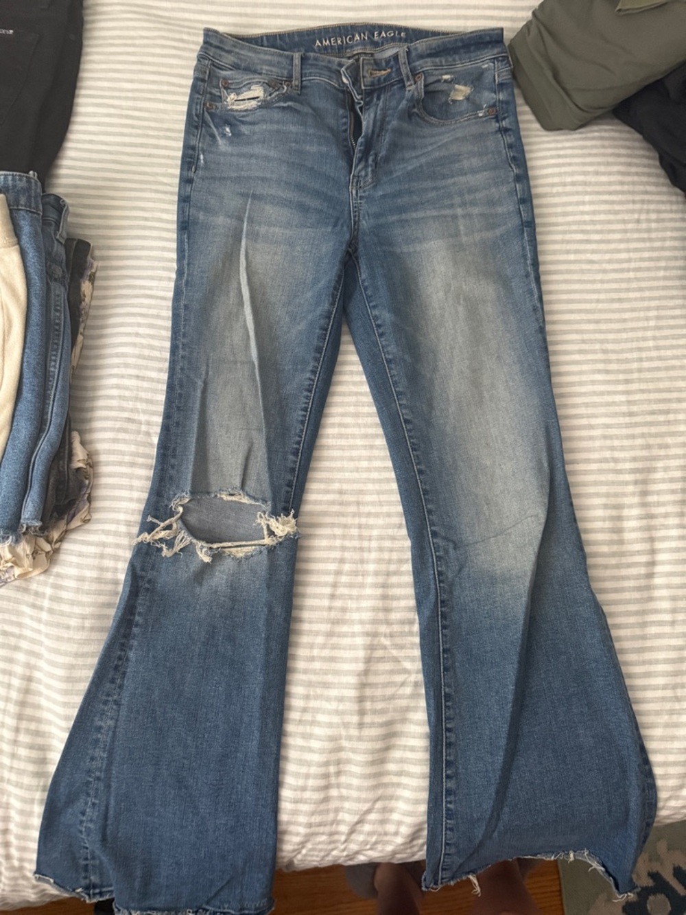 American Eagle Outfitters Light Blue Distressed Flare Jeans